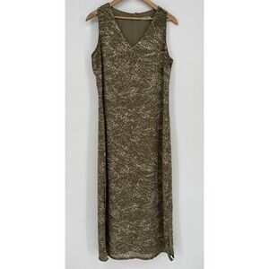 Y2K Old Navy Maxi Dress Sleeveless Leaf Print Green V-Neck Side Slit L/XL
